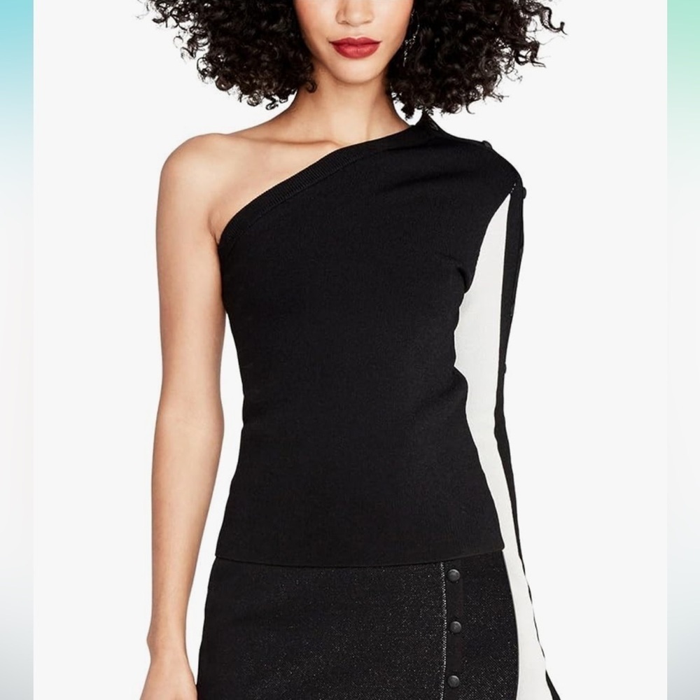 Rachel Roy Womens One-Shoulder Knit Sweater, Black, Small